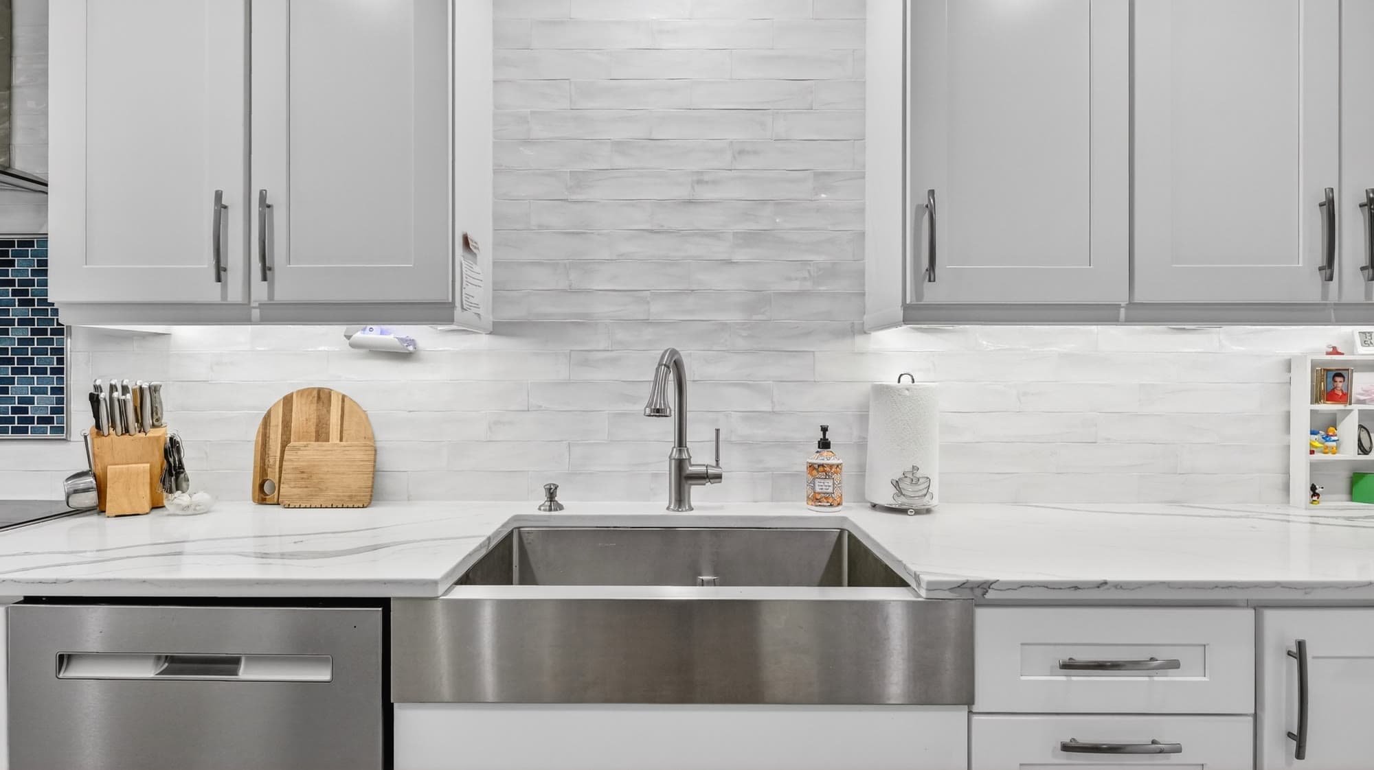 Modern bathroom vanity with architectural hardware